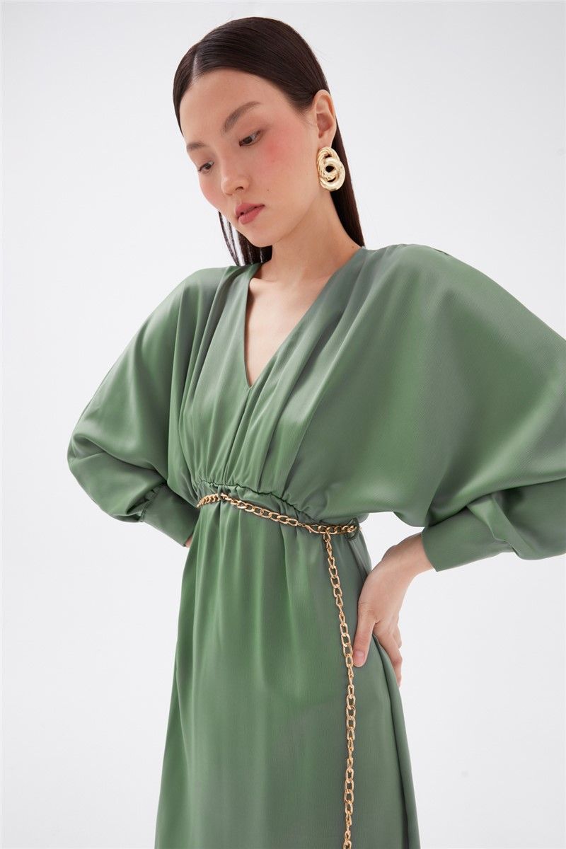 Maxi satin dress - Green #330443