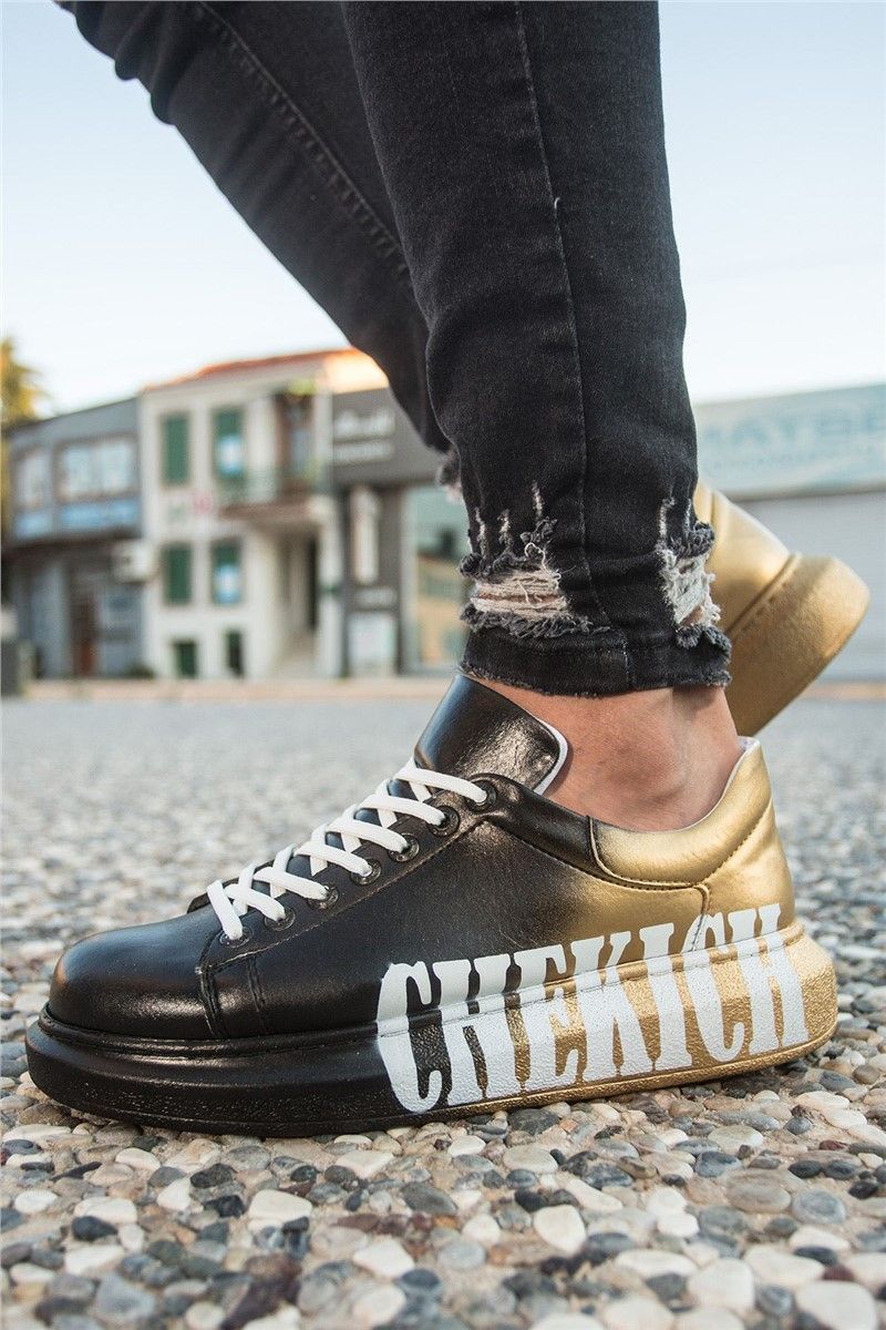 Chekich Men's Shoes CH254 - Black-Gold #359812