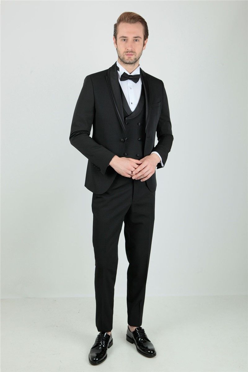 Men's Satin Waistcoat Suit - Black #268249