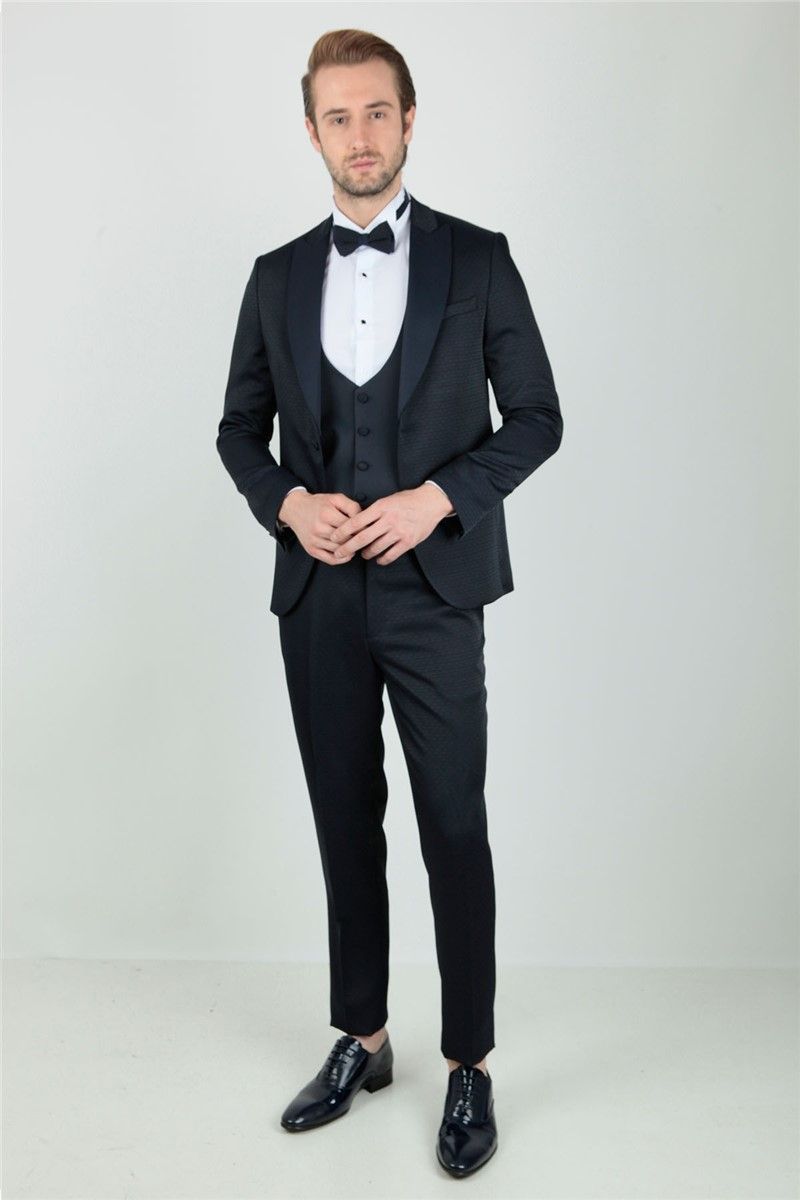 Men's Satin Waistcoat Suit - Navy Blue #268250