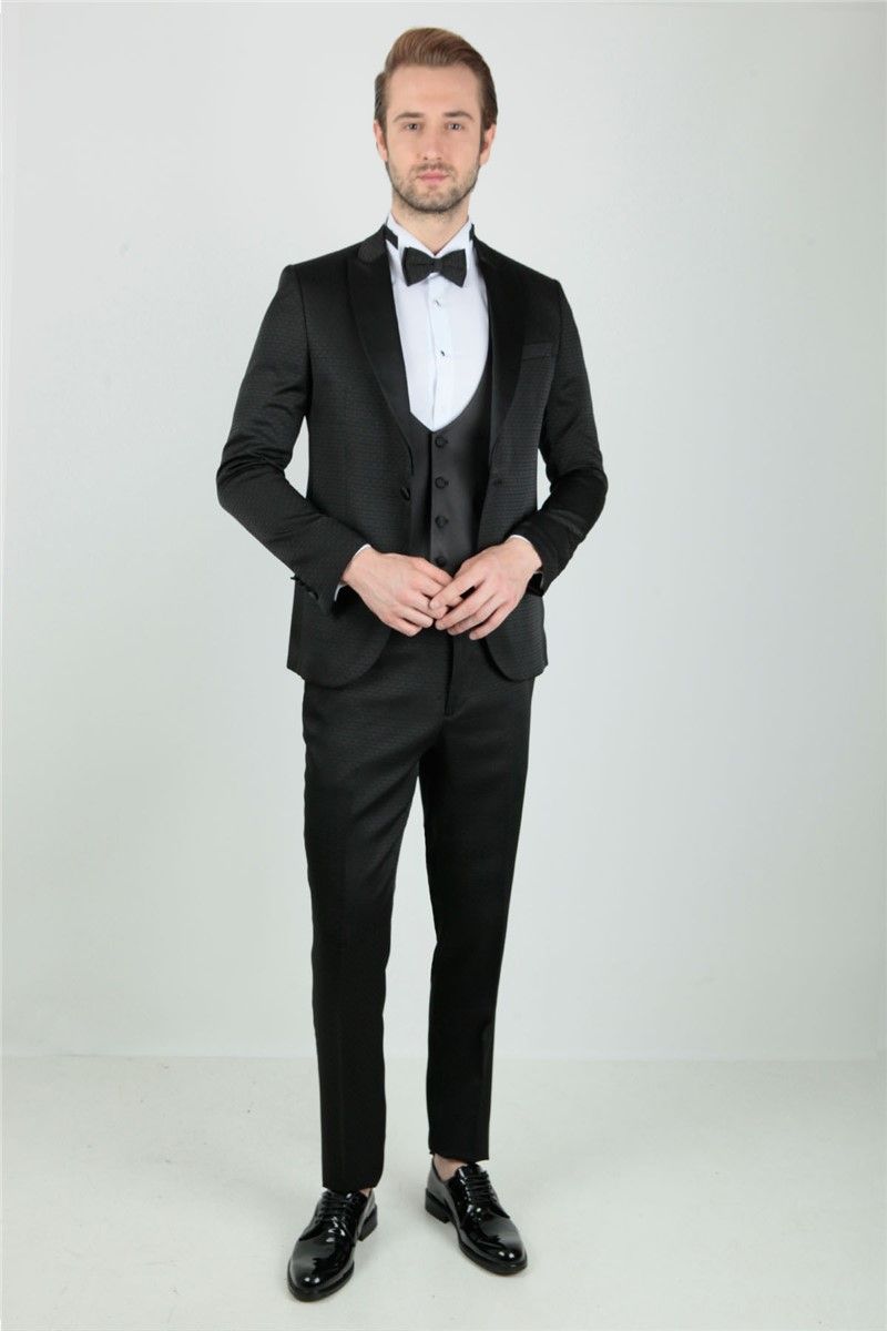 Men's Satin Waistcoat Suit - Black #268251