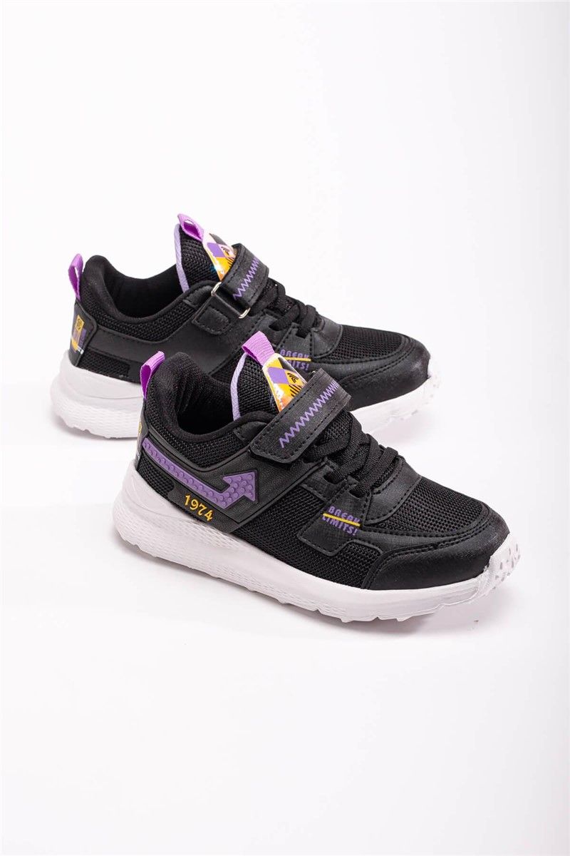 Children's Sports Shoes with Velcro Closure - Black with Purple #370871