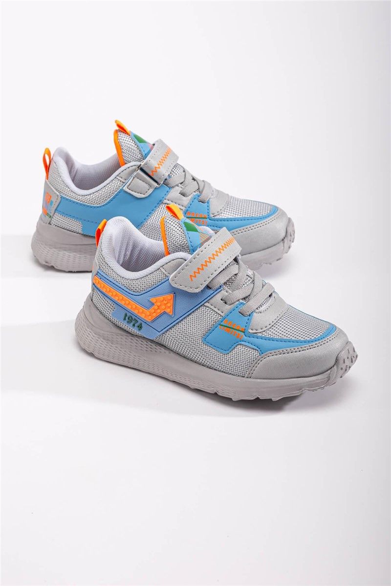 Kids Velcro Sports Shoes - Gray with Blue #370843