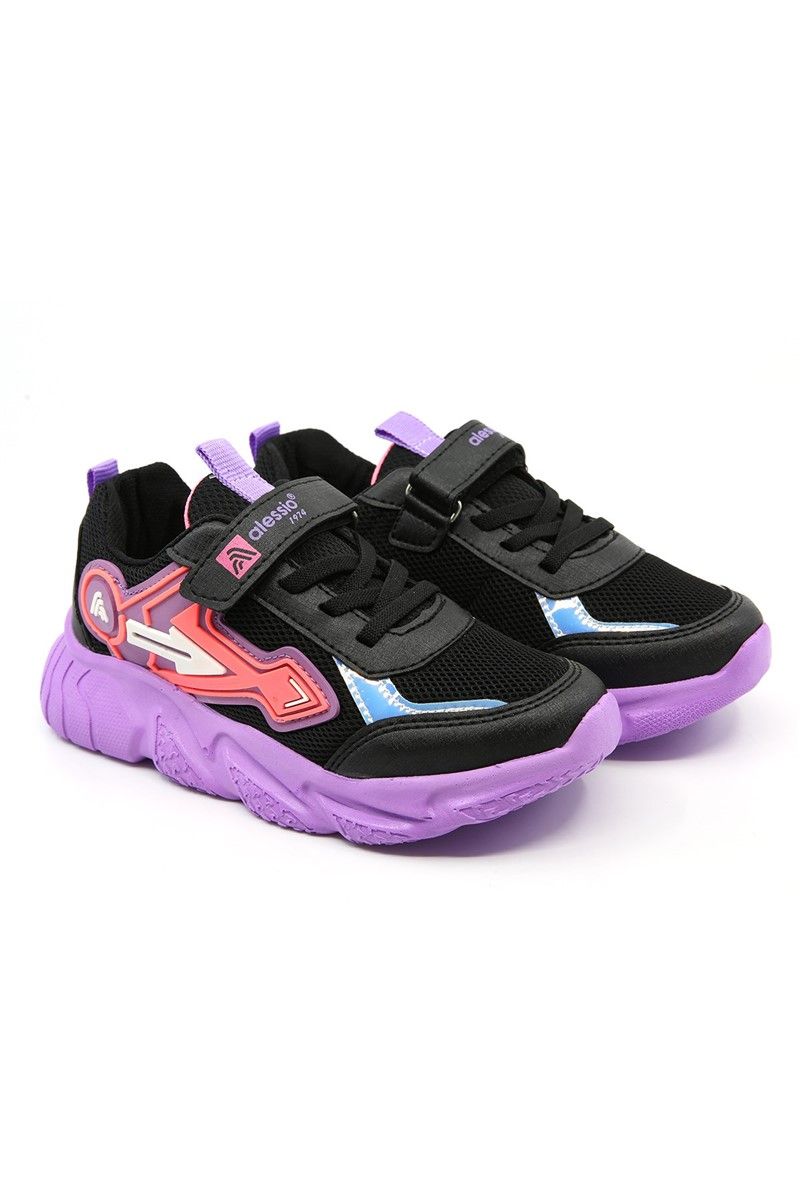 Children's sports shoes 31-35 - Black with Purple  #327964
