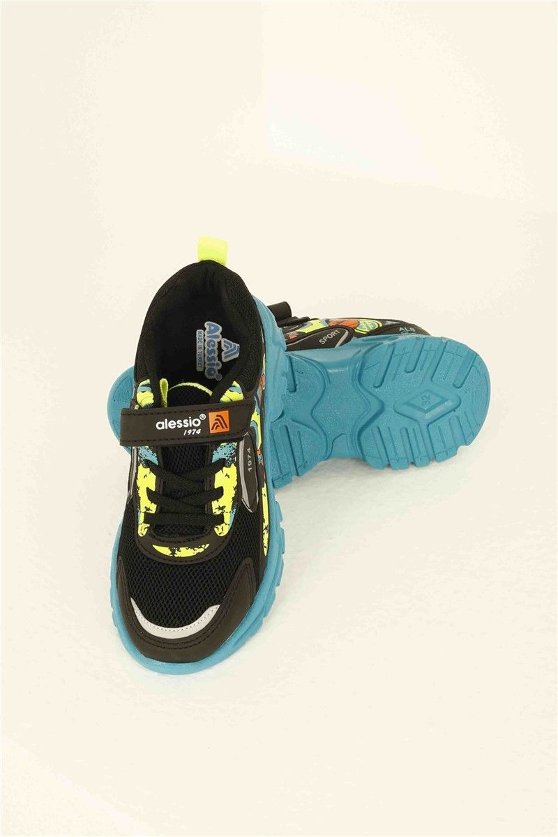 Children's sports shoes 31-35 - Black with turquoise #324814