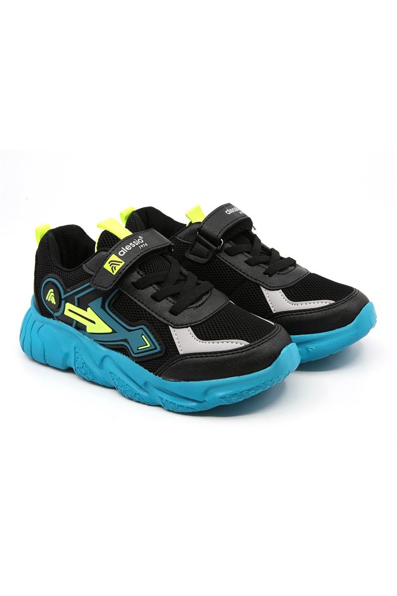 Children's sports shoes 31-35 - Black with Turquoise #327965