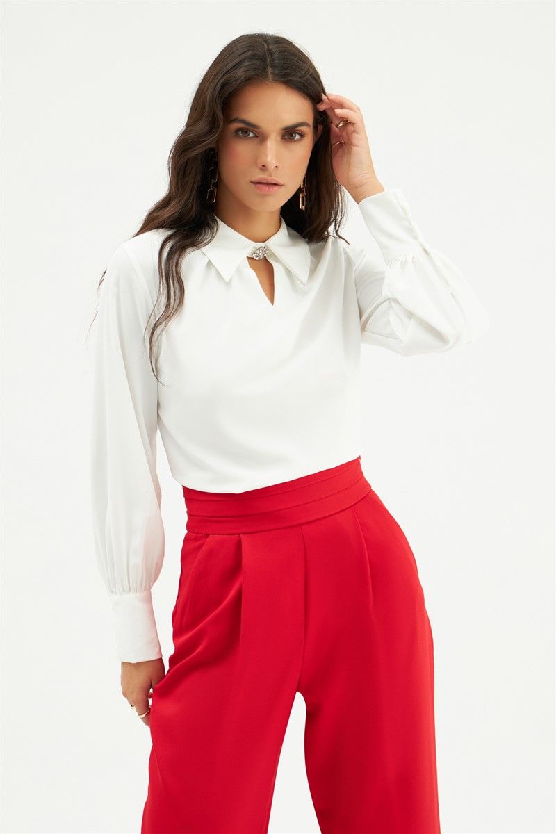 Women's blouse with collar accessory - Ecru #361174