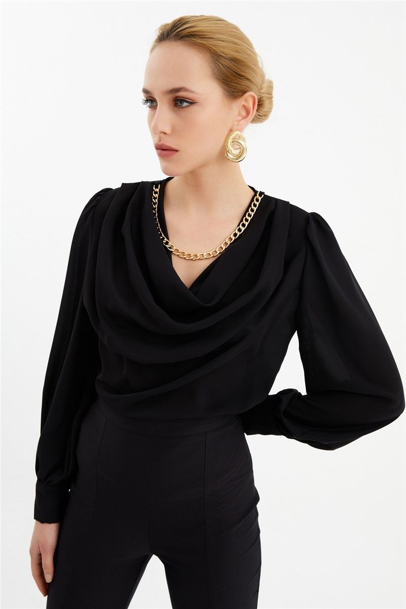 Ženska bluza sa metalnim detaljem - crna #329190