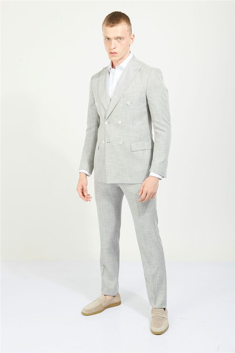 Men's Comfort Fit Double Breasted Suit - Light Gray #357811