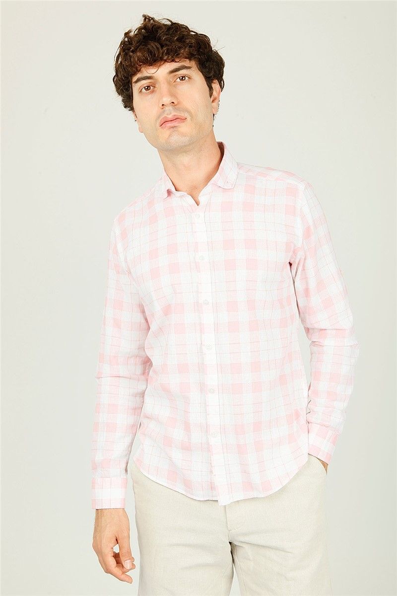 Camicia da uomo - Bianco-Rosa #307331