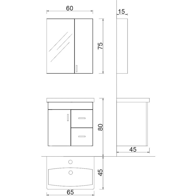 Euromart - Denko Petra Bathroom cabinet 65 cm - #339213