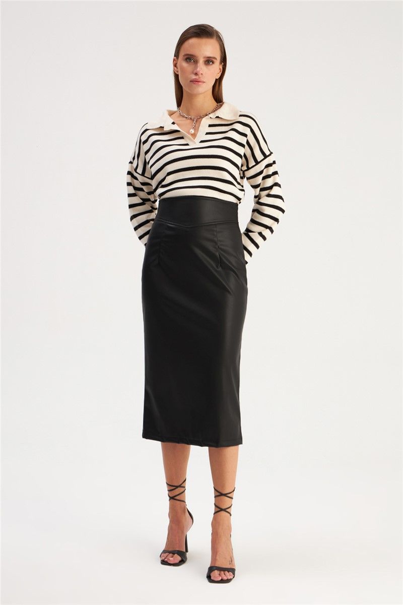 Women's Leather Skirt - Black #363450