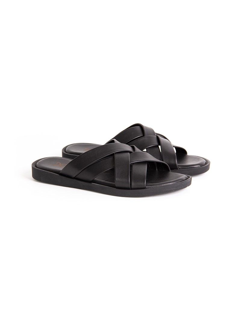 Men's leather slippers 122 - Black #317491