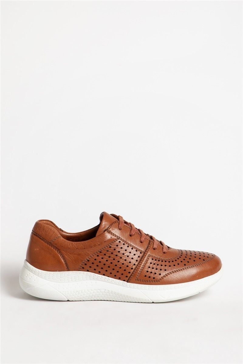 Women's Real Leather Trainers - Brown #317519