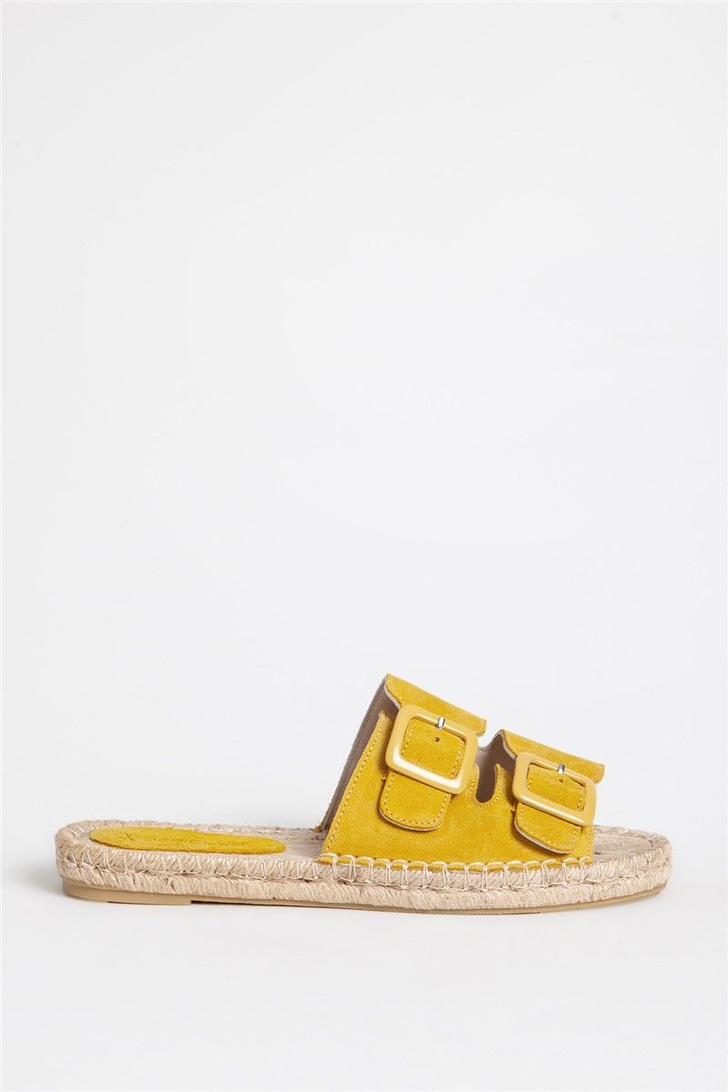 Women's Leather Sliders - Yellow #318740