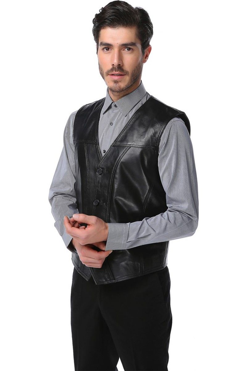 Men's leather vest 2145 - Black #318994