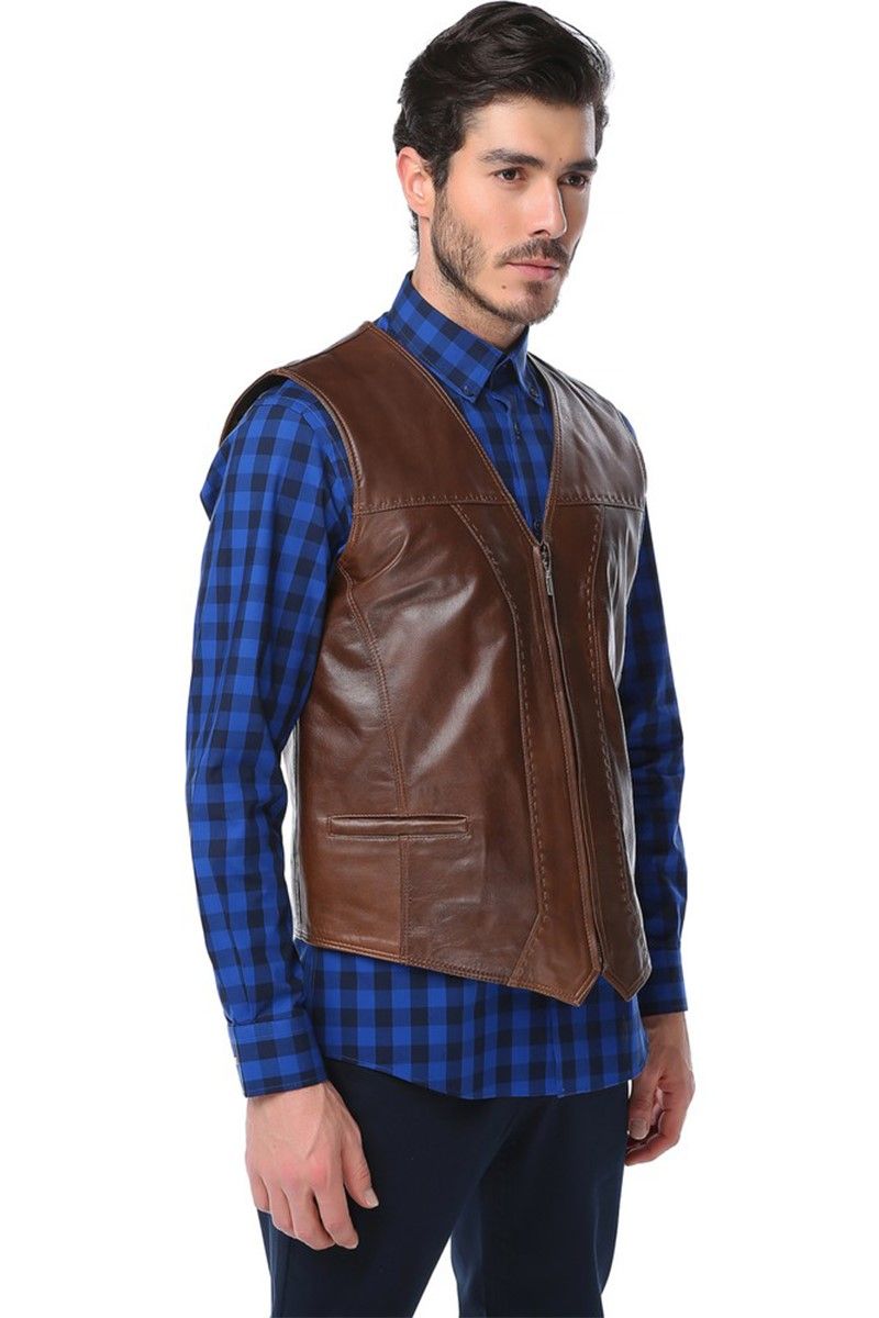 Men's Real Leather Vest - Brown #318985