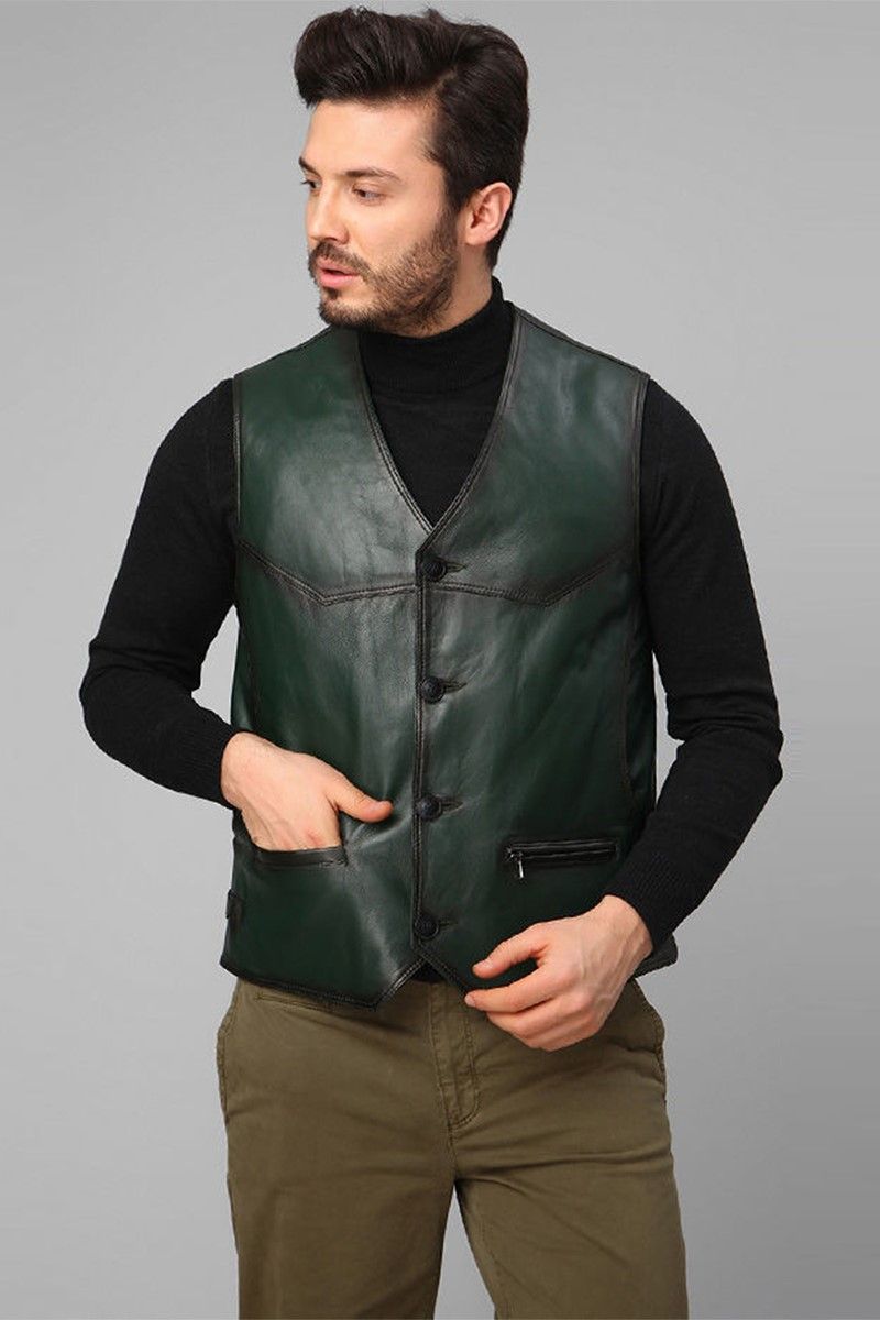 Men's leather vest 2245 - Dark green #317587