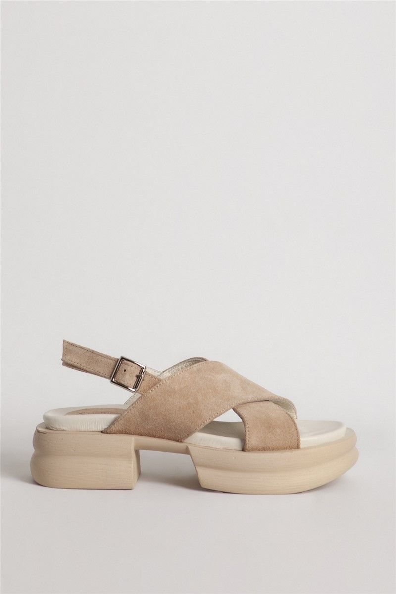 Women's Natural Suede Sandals 686 - Beige #334657