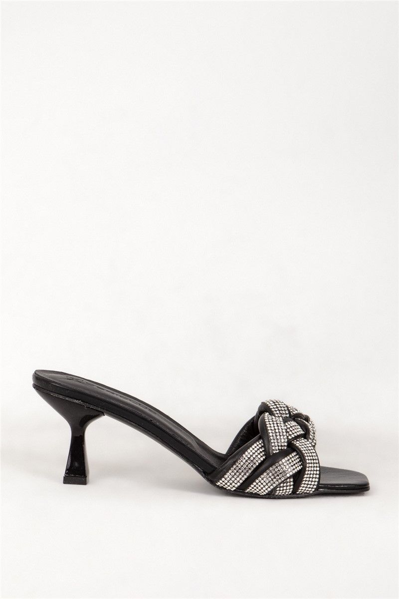 Ladies Elegant Genuine Leather Slippers 7583 - Black #381991