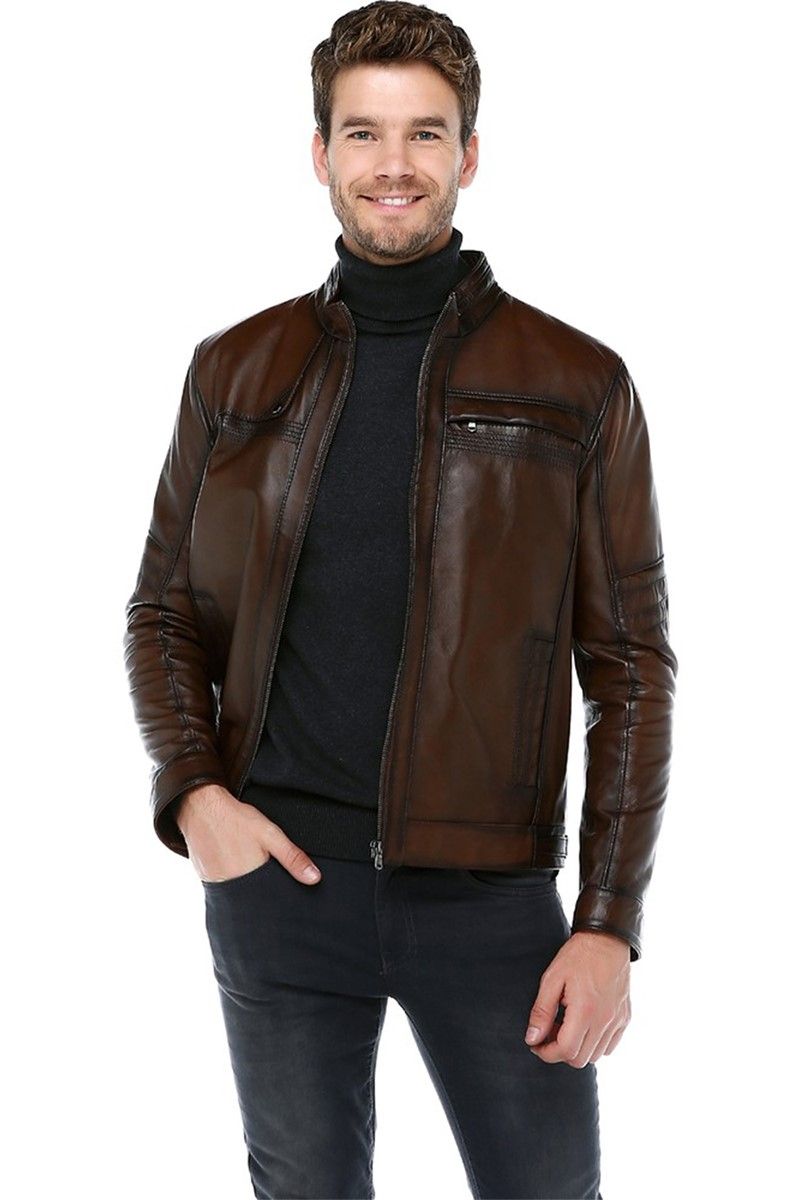 Men's Real Leather Jacket - Brown #317257