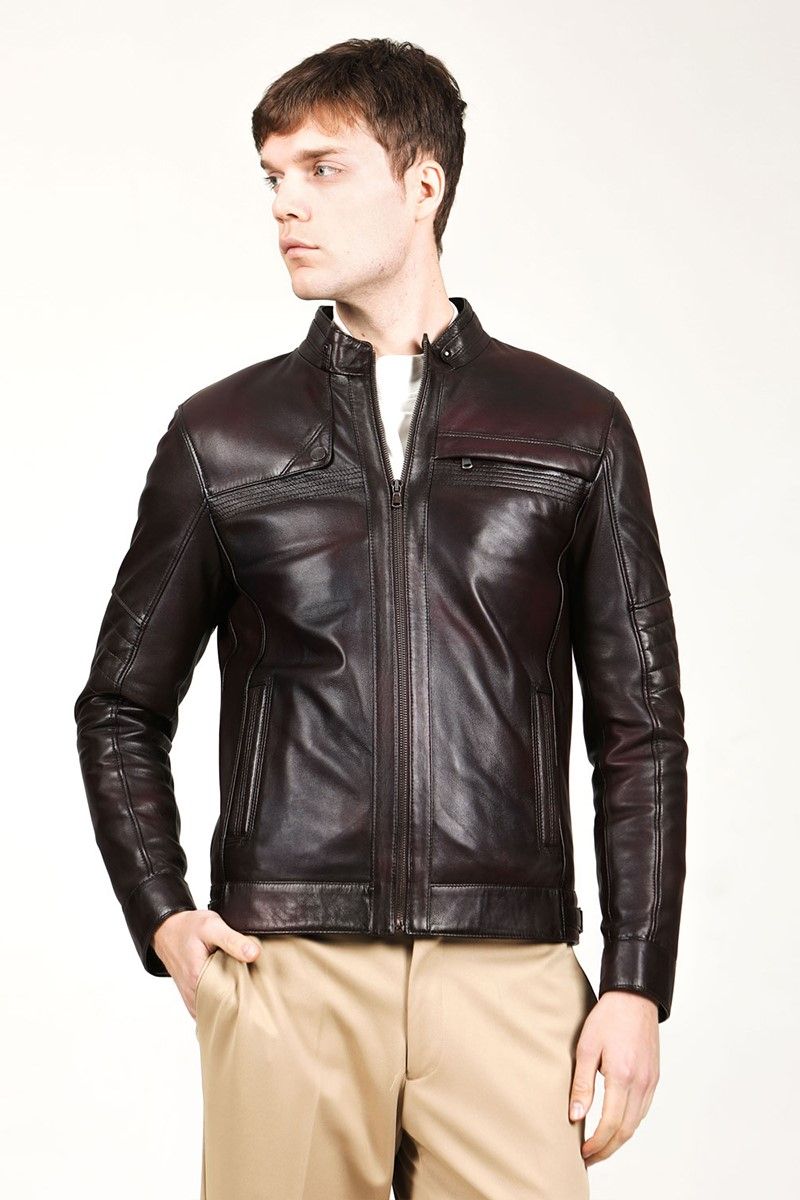 Men's leather jacket - Dark brown #317260