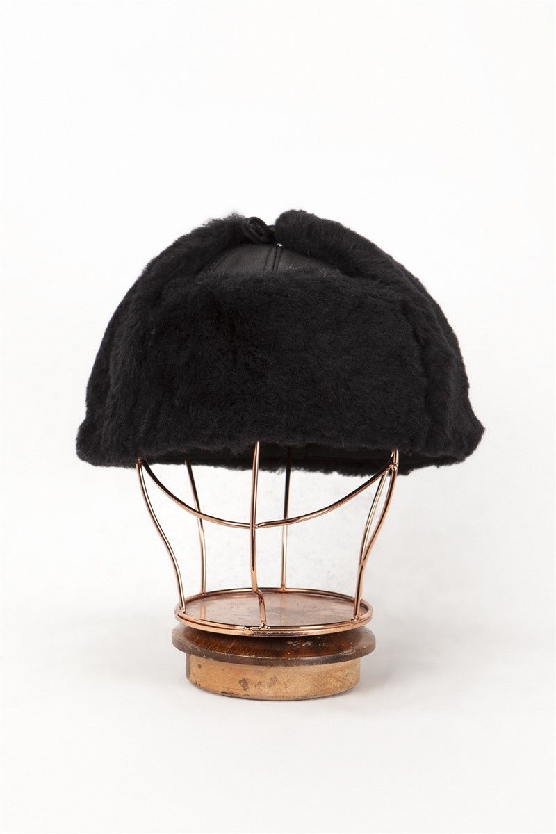 DERİCLUB Men's Genuine Leather Hat - Black #369878