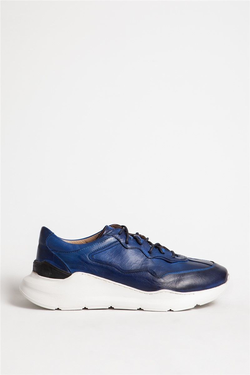 Men's Real Leather Trainers - Blue #318499