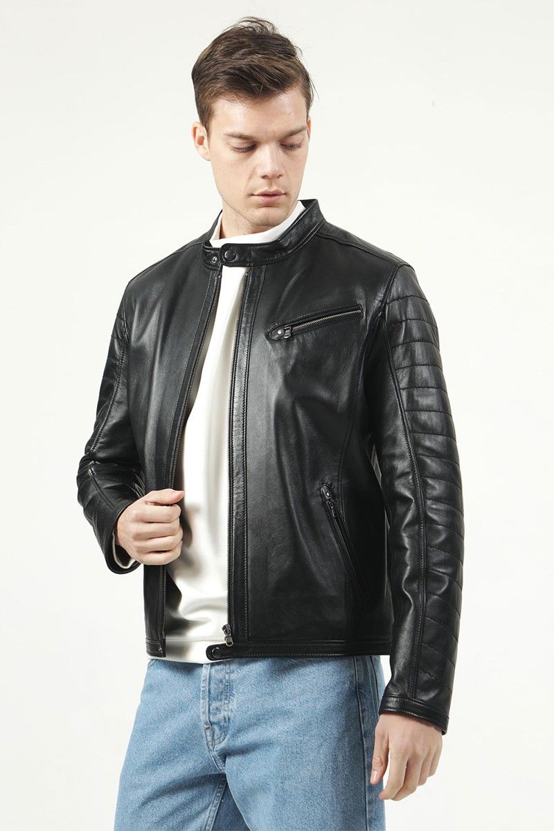 Muška jakna od prave kože - crna #319119