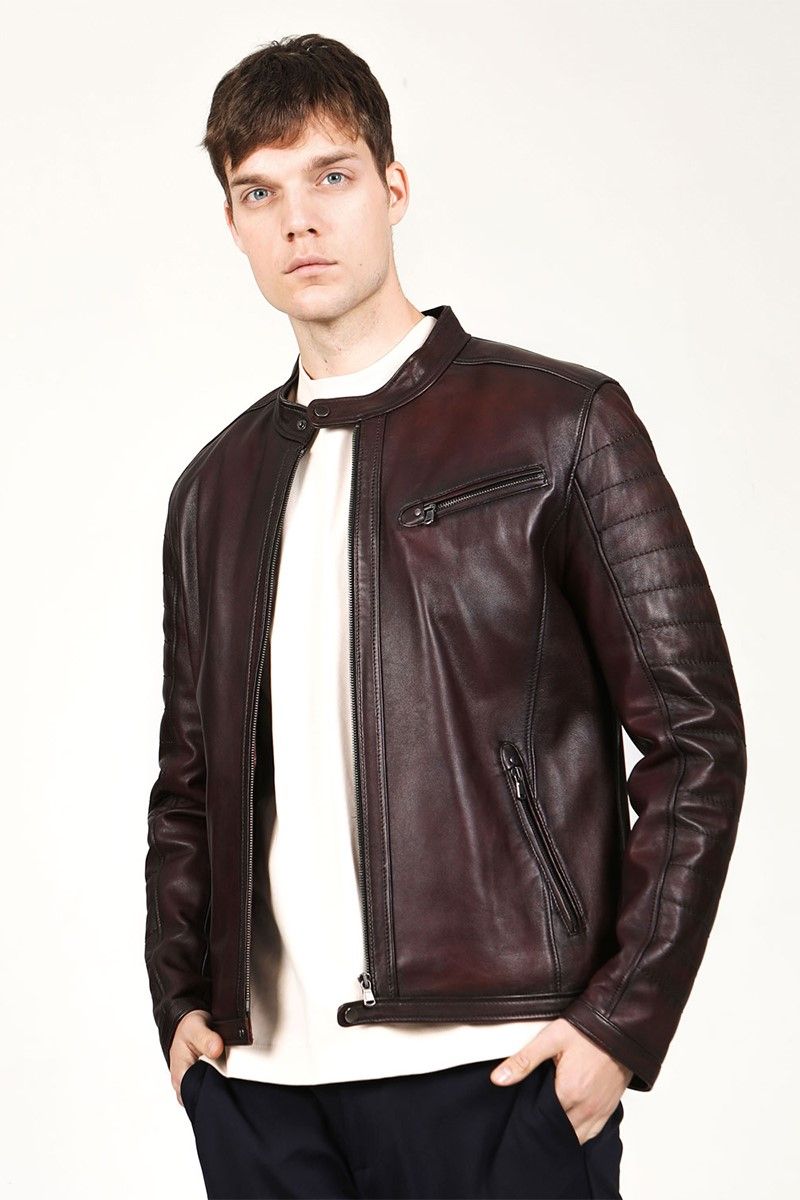 Muška jakna od prave kože - Bordo #319121