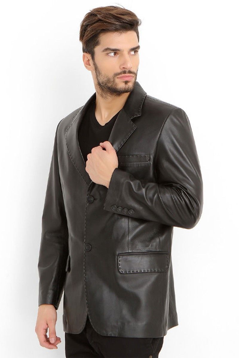 Férfi valódi bőr kabát - fekete #318911