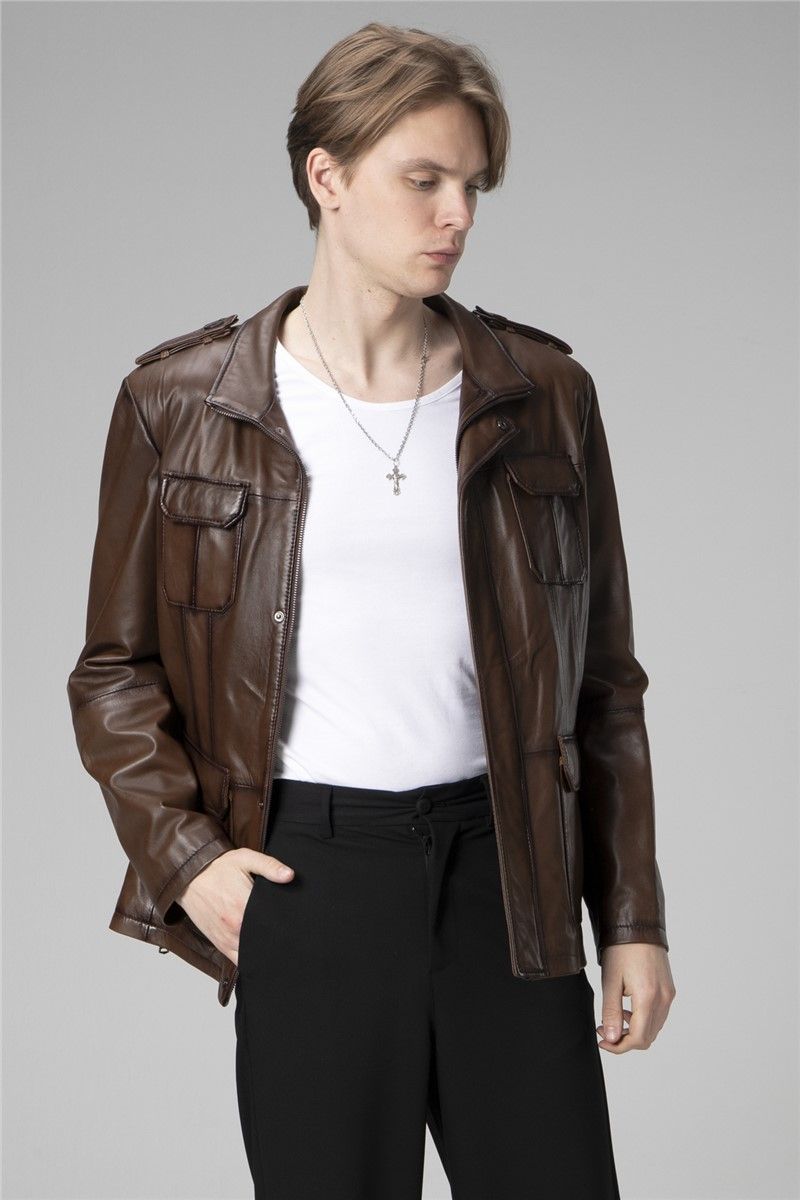 Men's genuine leather jacket - Camel #358853