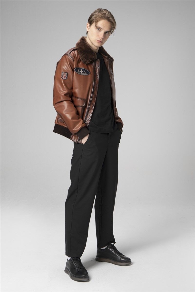 Men's Genuine Leather Jacket - Brown #358856