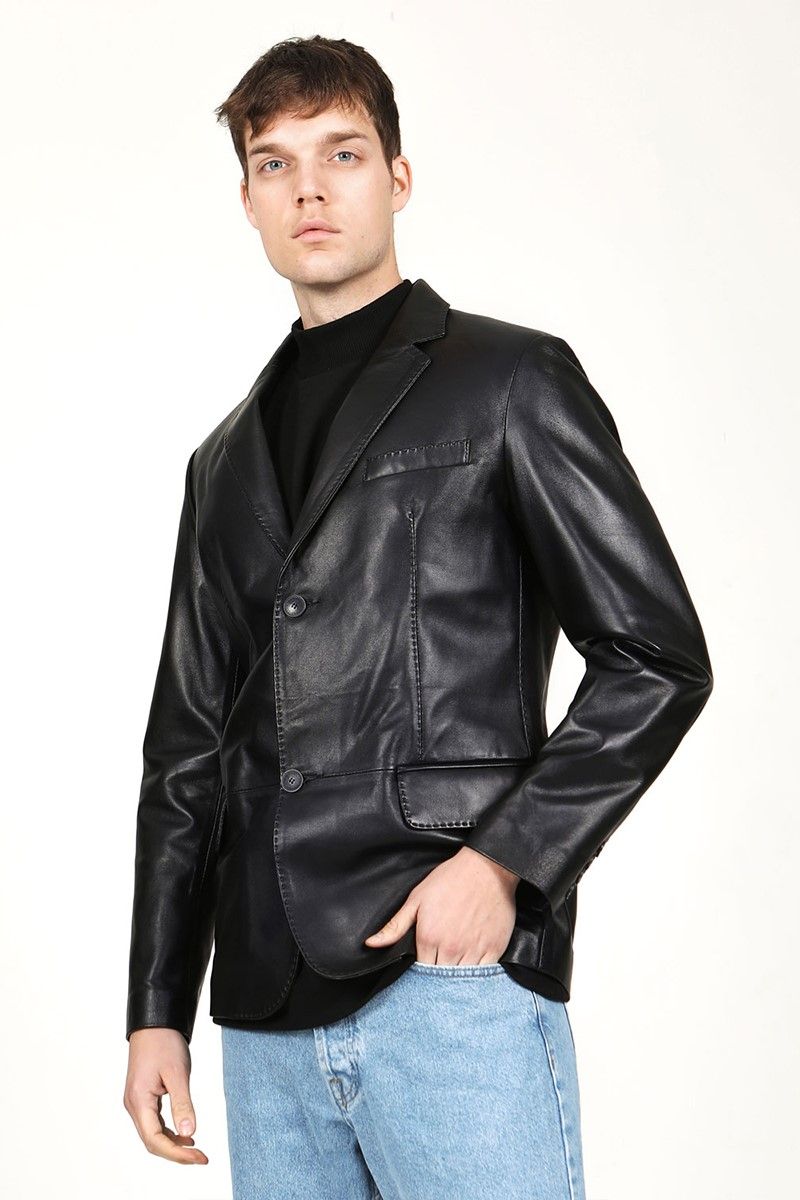 Férfi valódi bőr kabát - fekete #319124
