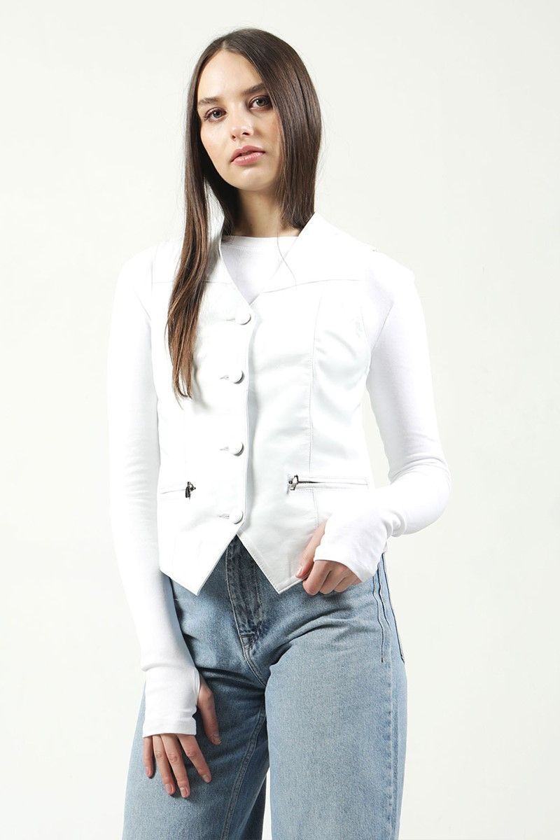 Women's Real Leather Jacket - White #317383