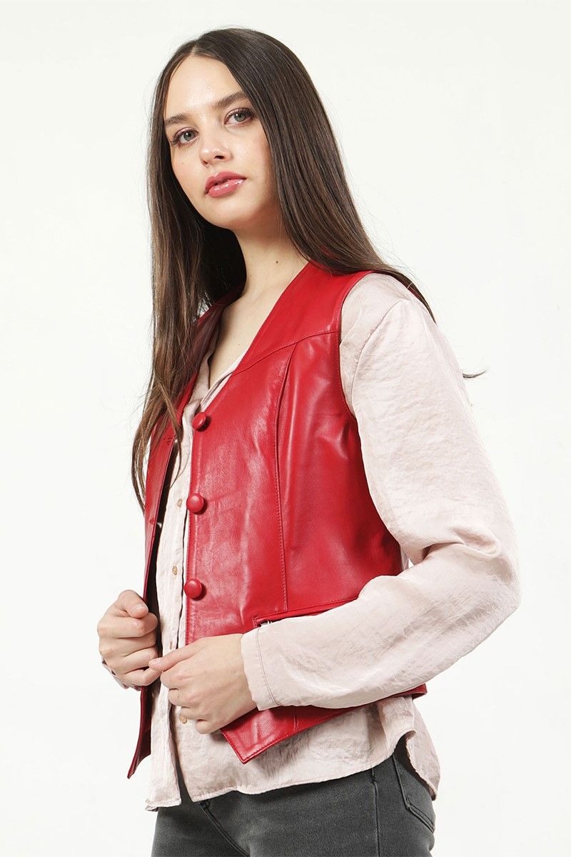 Women's Real Leather Jacket - Red #317385