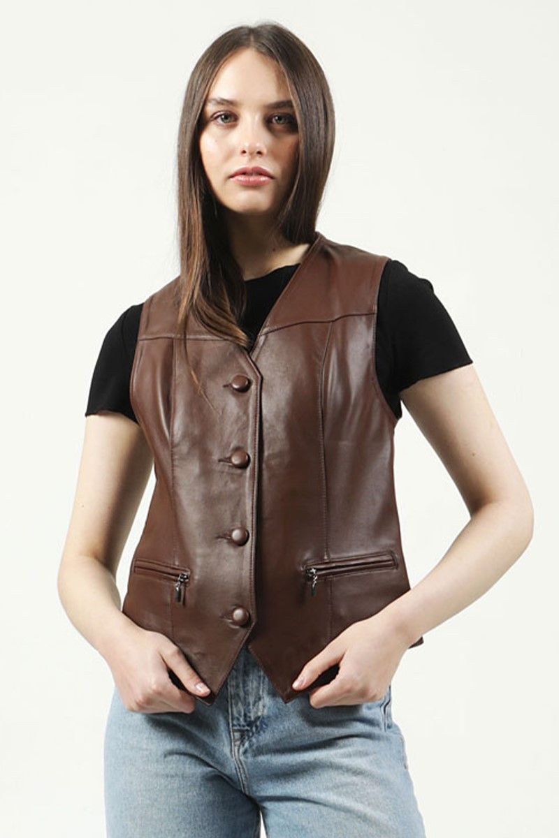 Women's Real Leather Jacket - Brown #317386