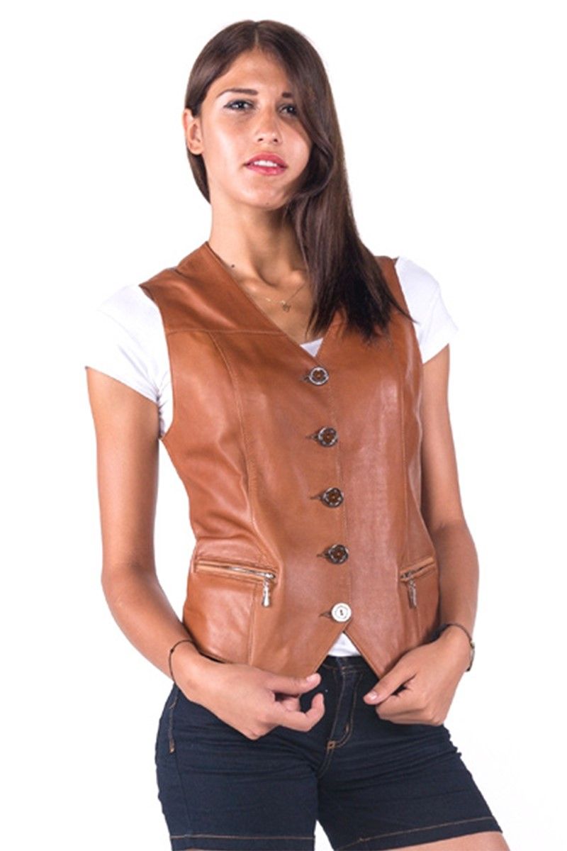 Women's Real Leather Jacket - Light Brown #317388