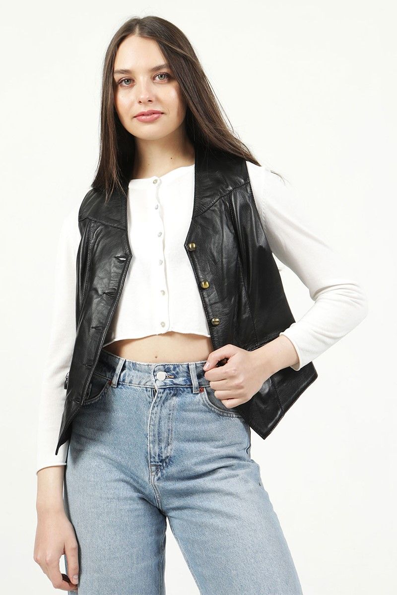 Women's Real Leather Jacket - Black #317364