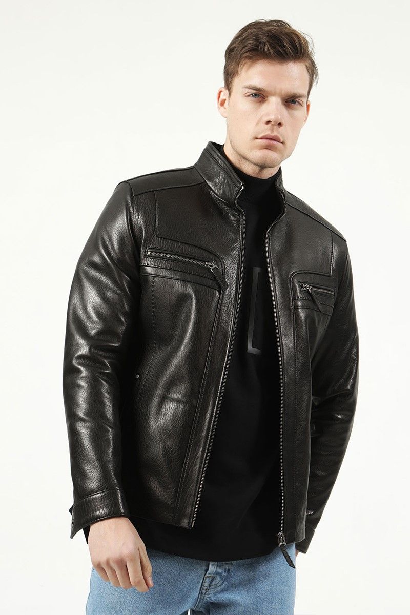 Muška jakna od prave kože E-1004 - crna #317599