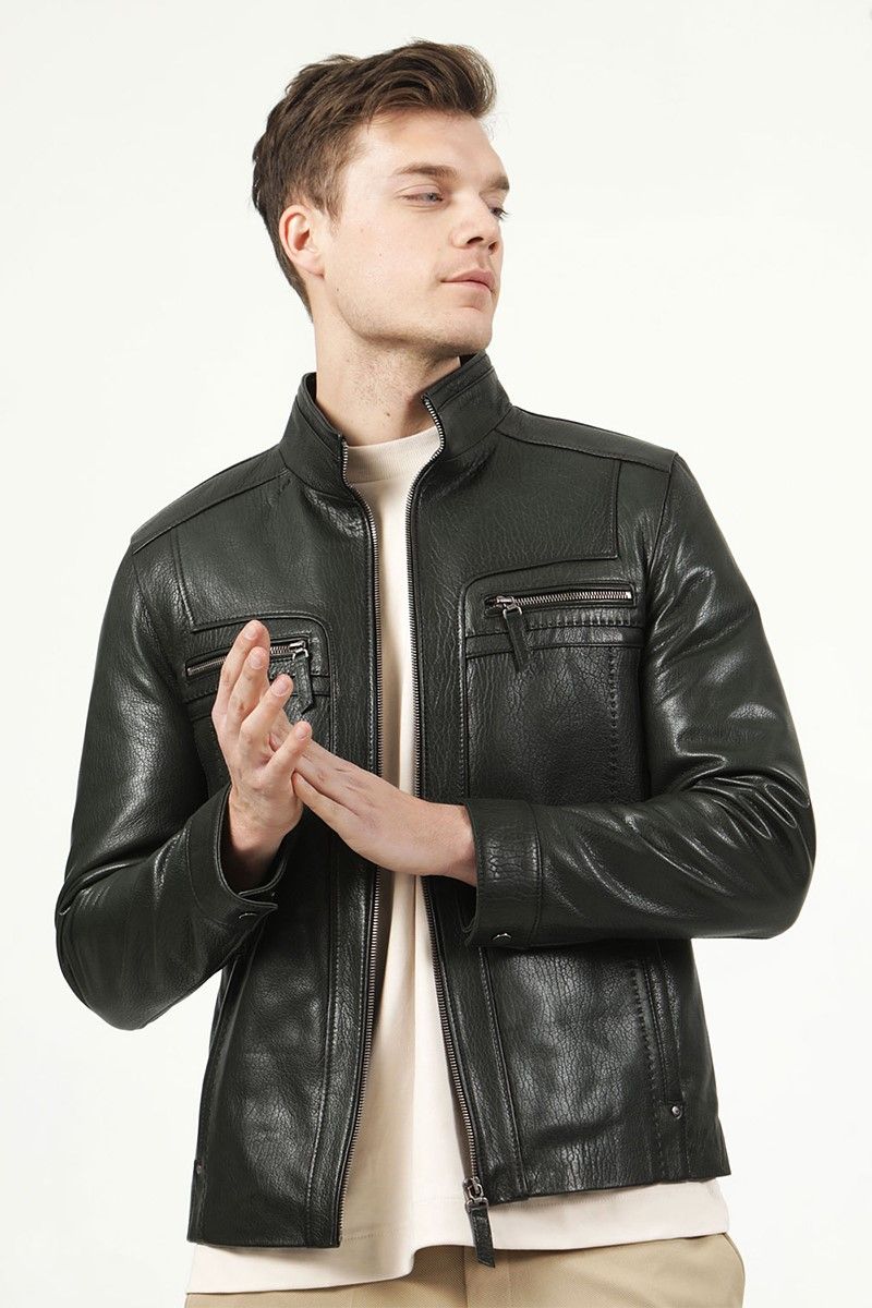 Men's Real Leather Jacket - Dark Green #317602
