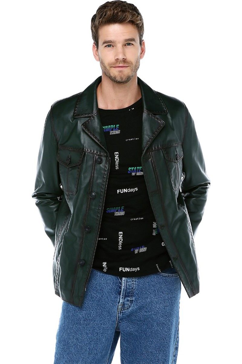 Men's Real Leather Jacket - Dark Green #317626