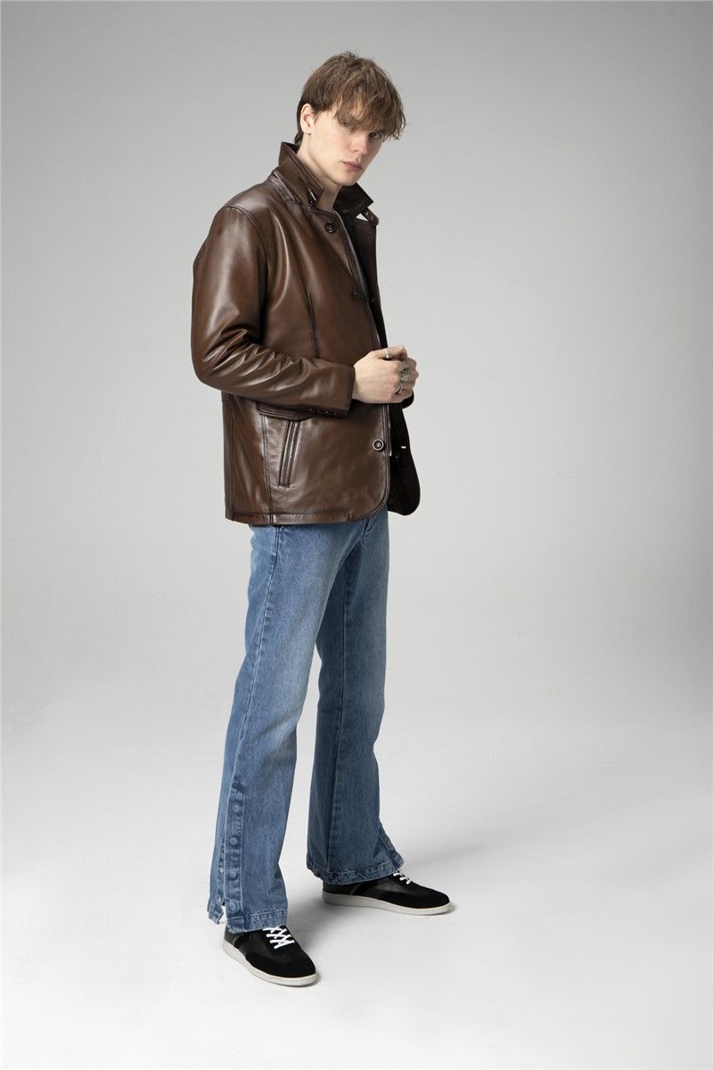 Men's Genuine Leather Jacket E-1031/3 - Dark Brown #334676
