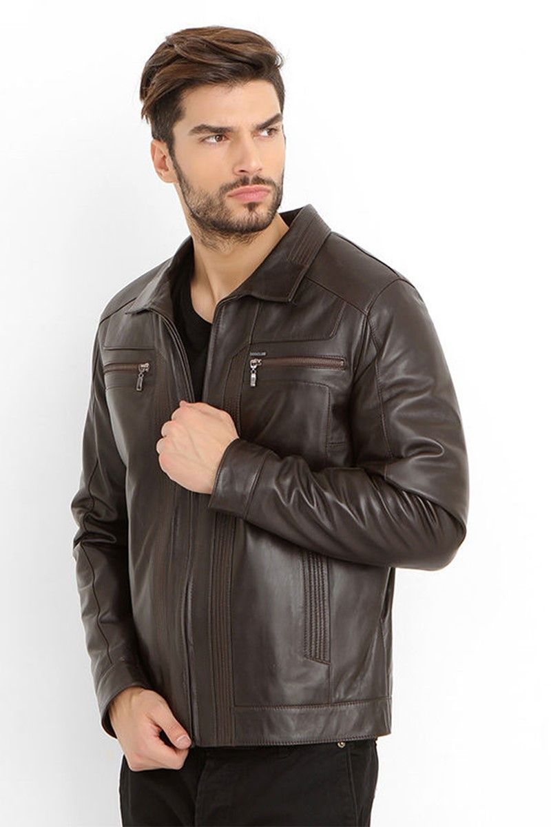 Men's Real Leather Jacket - Dark Brown #317645