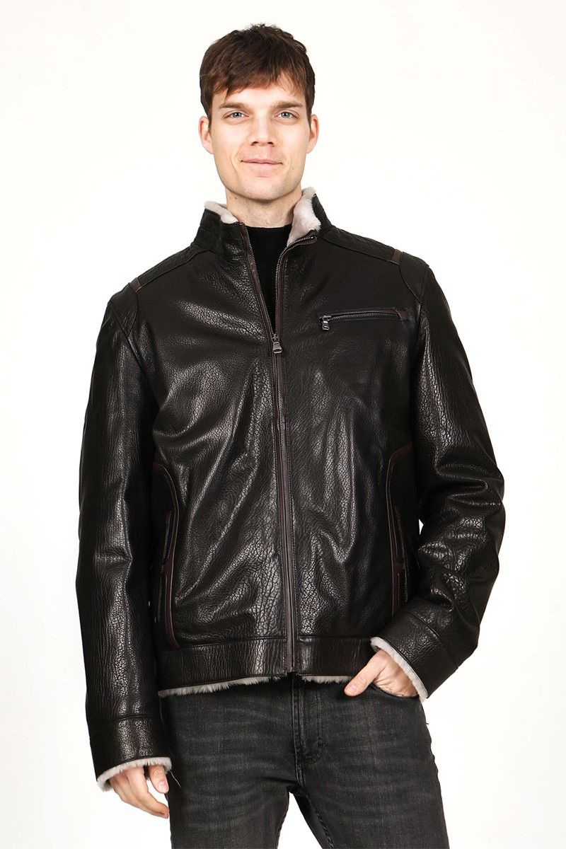 Muška jakna od prave kože s toplom postavom E-1044 - crna #317655