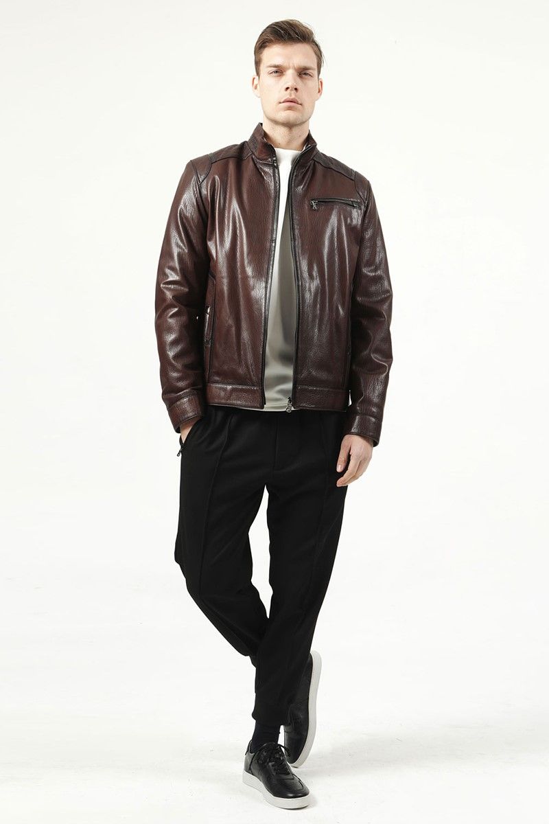Muška jakna od prave kože E-1044 - tamno smeđa #317671