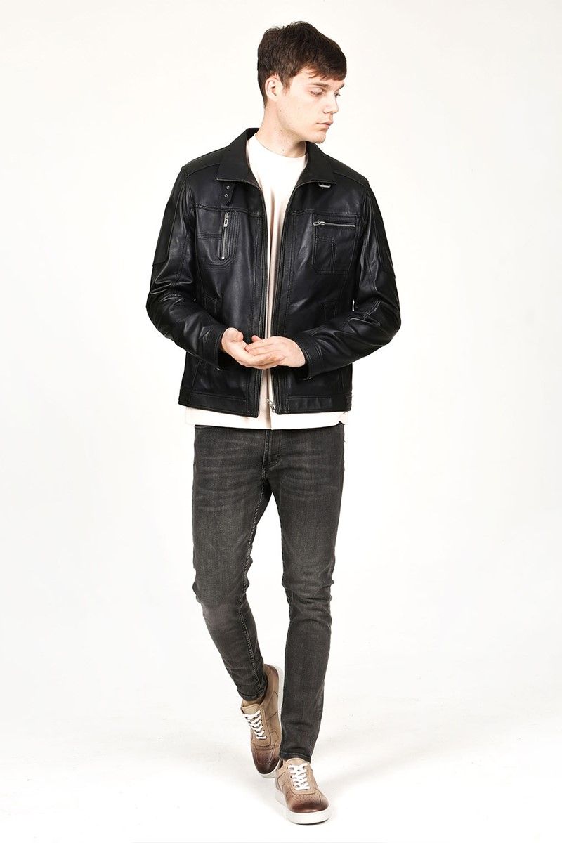 Men's Real Leather Jacket - Black #317675