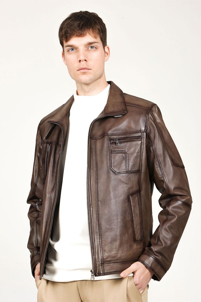 Muška jakna od prave kože E-1047 - smeđa #317676