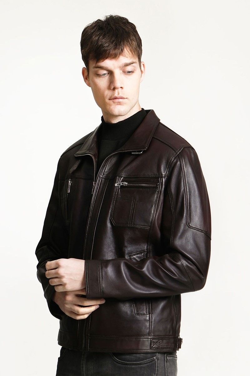 Muška jakna od prave kože E-1047 - tamno smeđa #317677