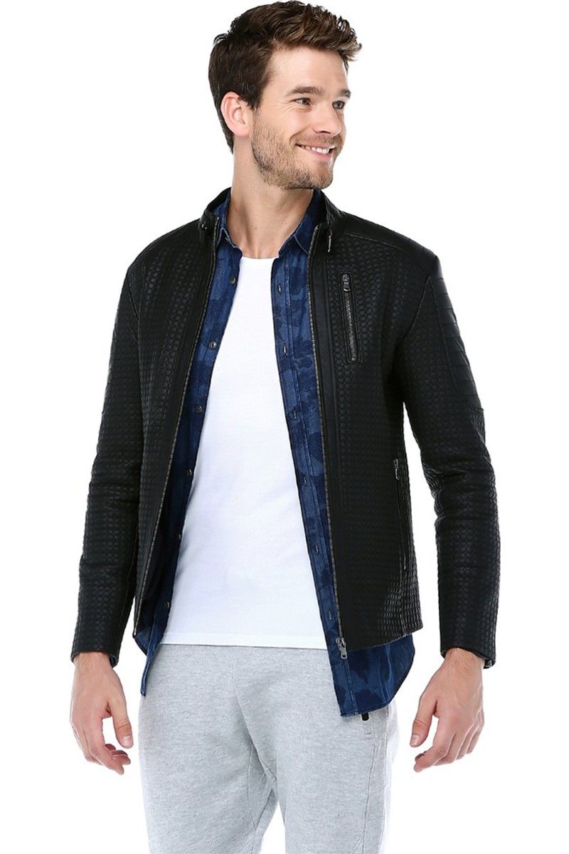 Men's leather jacket E-1055 - Black #318193
